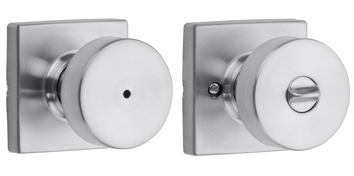 Kwikset 730PSKSQT-26D Pismo Knob with Square Rose Privacy Lock with 6AL Latch and RCS Strike Satin Chrome Finish