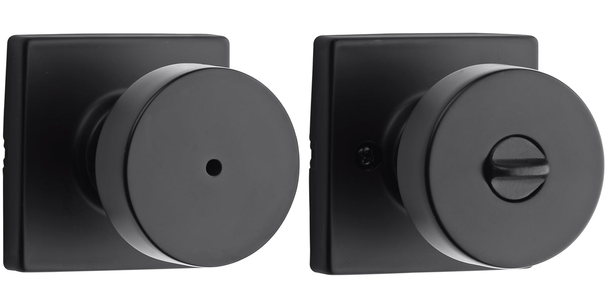 Kwikset 730PSKSQT-514 Pismo Knob with Square Rose Privacy Lock with 6AL Latch and RCS Strike Matte Black Finish