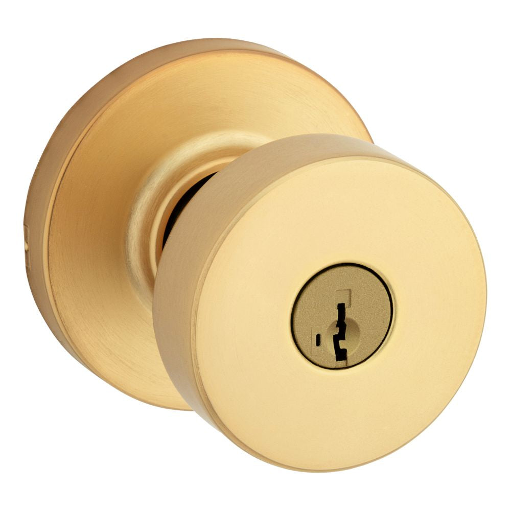 Kwikset 740PSKRDT-4S Pismo Knob with Round Rose Entry Lock SmartKey with 6AL Latch and RCS Strike Satin Brass Finish