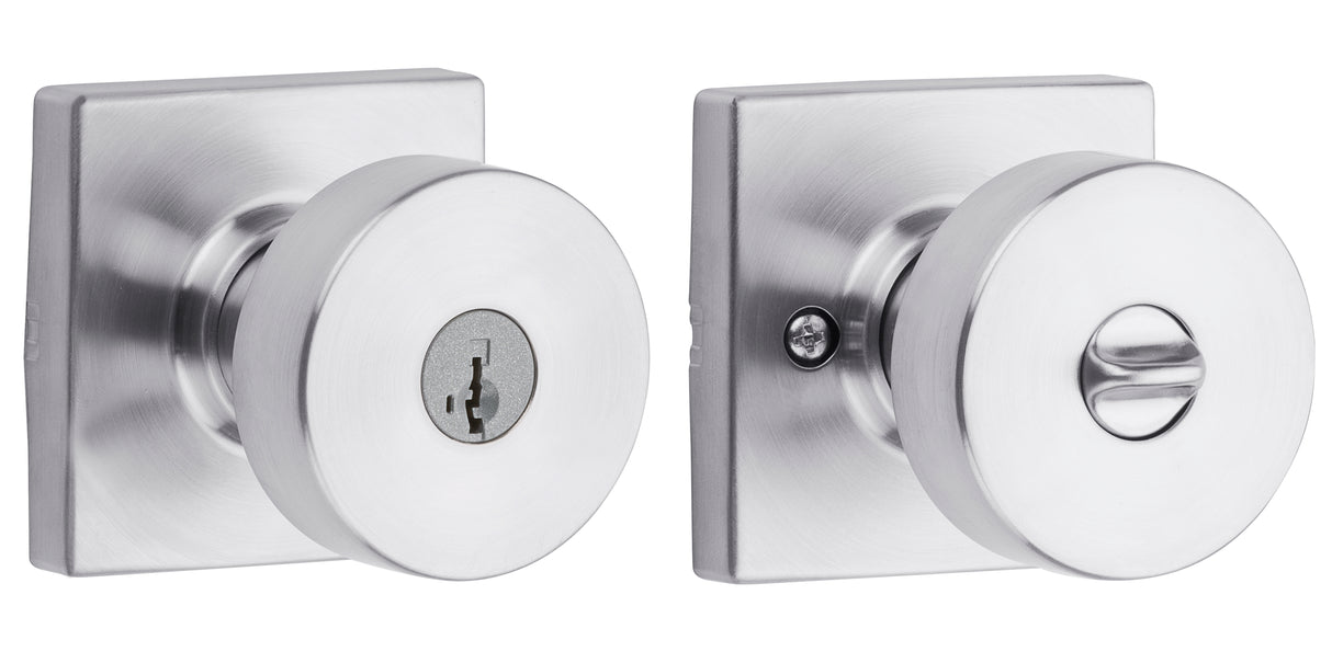 Kwikset 740PSKSQT-26DS Pismo Knob with Square Rose Entry Lock SmartKey with 6AL Latch and RCS Strike Satin Chrome Finish