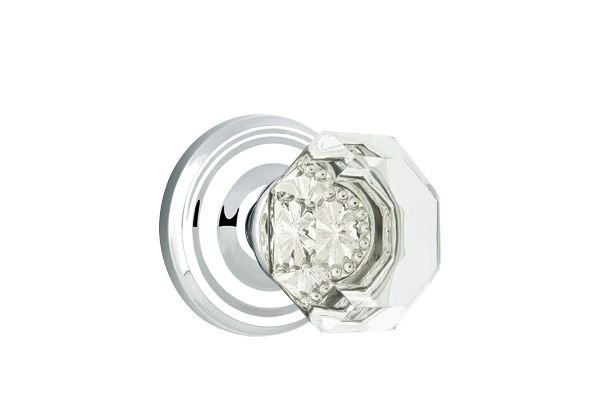 Emtek 8050OTUS26 Old Town Glass Knob Dummy Pair with Regular Rose for 1-1/4" to 2" Door Polished Chrome Finish Main image