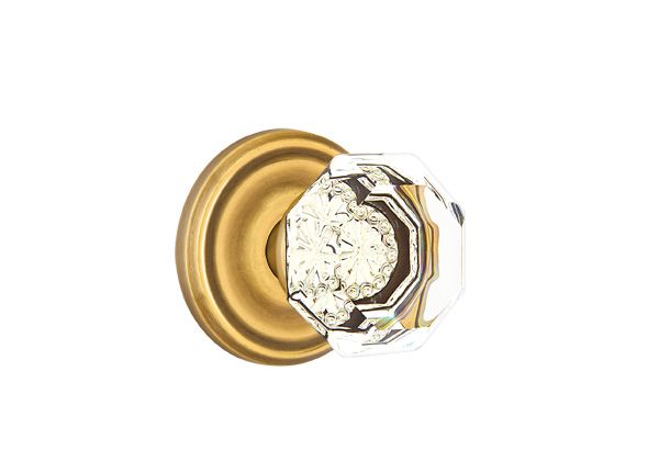 Emtek 8050OTUS7 Old Town Glass Knob Dummy Pair with Regular Rose for 1-1/4" to 2" Door French Antique Brass Finish Main image