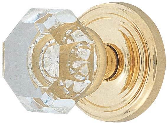 Emtek 8100OTUS3 Old Town Glass Knob 2-3/8" Backset Passage with Regular Rose for 1-1/4" to 2" Door Polished Brass Lifetime Finish Main image