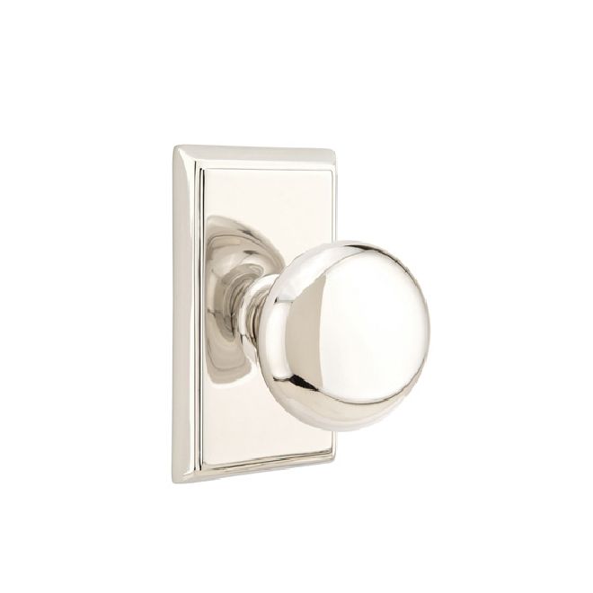 Emtek 8121PUS14 Providence Knob 2-3/8" Backset Passage with Rectangular Rose for 1-1/4" to 2" Door Polished Nickel Lifetime Finish Main image
