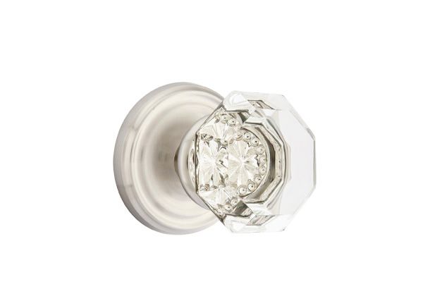 Emtek 8200OTUS15 Old Town Glass Knob 2-3/8" Backset Privacy with Regular Rose for 1-1/4" to 2" Door Satin Nickel Finish Main image