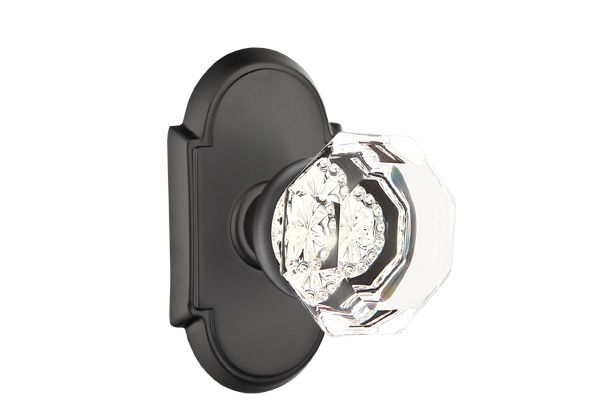 Emtek 8208OTUS19 Old Town Glass Knob 2-3/8" Backset Privacy with # 8 Rose for 1-1/4" to 2" Door Flat Black Finish