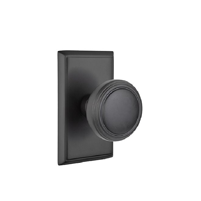 Emtek 8221NWUS19 Norwich Knob 2-3/8" Backset Privacy with Rectangular Rose for 1-1/4" to 2" Door Flat Black Finish Main image