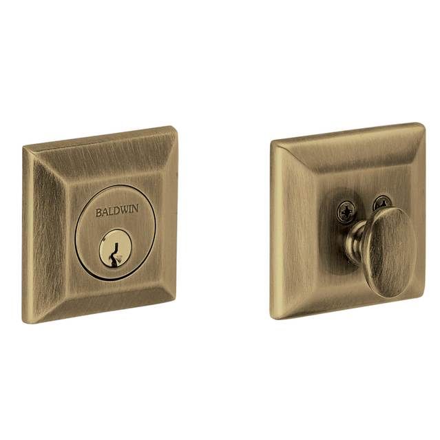 Baldwin 8254050 Cody Squared Single Cylinder Deadbolt Antique Brass Finish