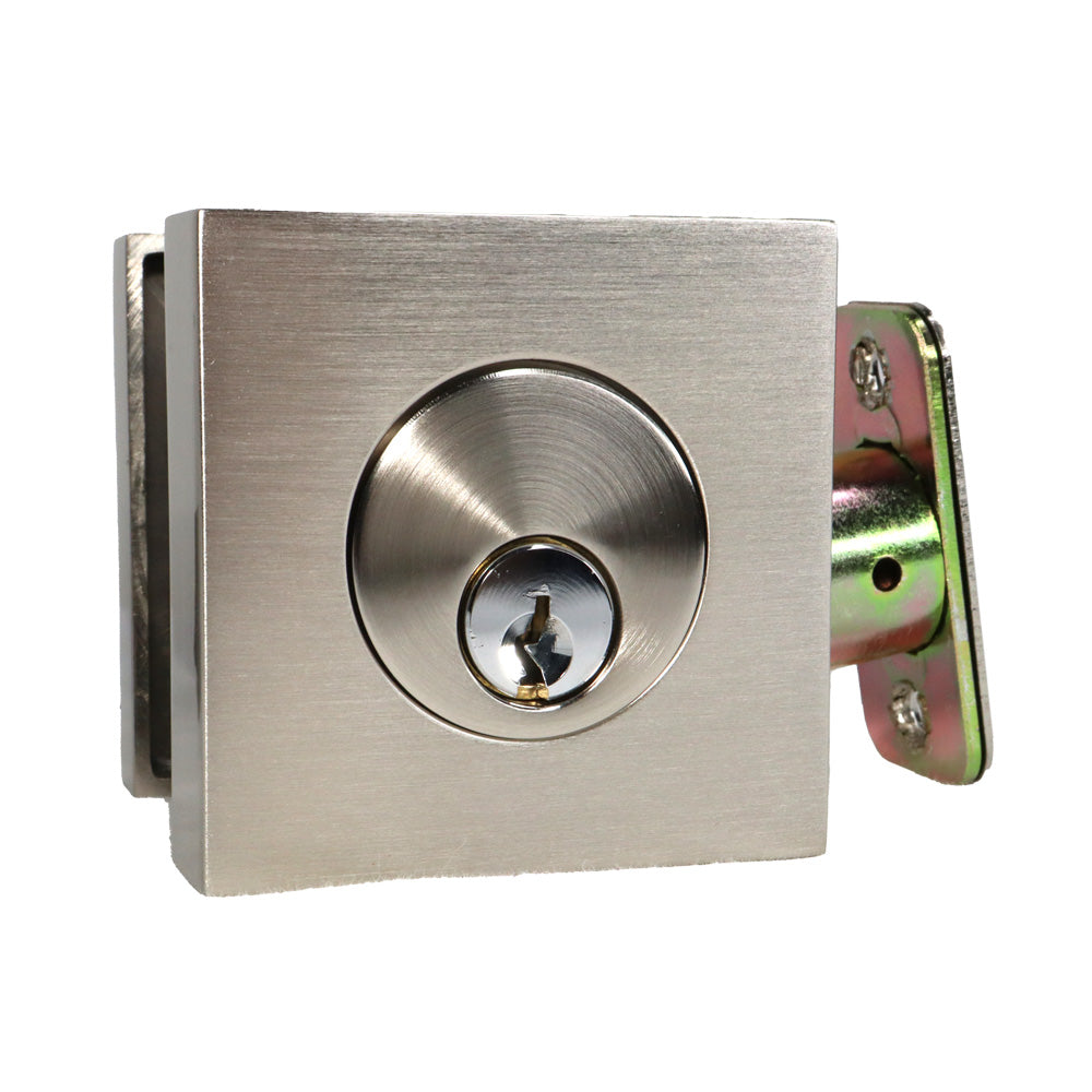 Emtek 8469US15.RLS Square Single Cylinder Deadbolt with Radius Latch Strike for 1-3/4" Door Satin Nickel Finish Main image