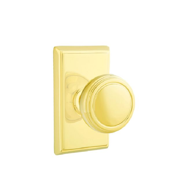 Emtek 8521NWUS3 Norwich Knob Dummy Pair with Rectangular Rose for 1-1/4" to 2" Door Polished Brass Lifetime Finish Main image