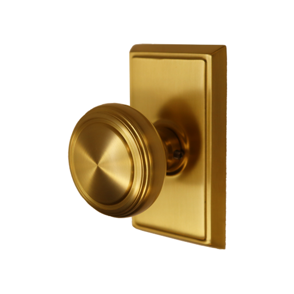 Emtek 8521NWUS4 Norwich Knob Dummy Pair with Rectangular Rose for 1-1/4" to 2" Door Satin Brass Finish Main image