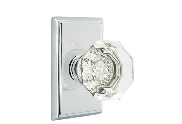 Emtek 8521OTUS26 Old Town Glass Knob Dummy Pair with Rectangular Rose for 1-1/4" to 2" Door Polished Chrome Finish Main image
