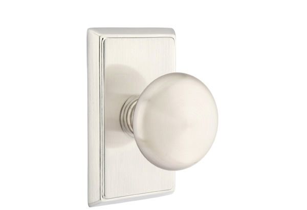 Emtek 8521PUS15 Providence Knob Dummy Pair with Rectangular Rose for 1-1/4" to 2" Door Satin Nickel Finish Main image