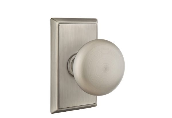 Emtek 8521PUS15A Providence Knob Dummy Pair with Rectangular Rose for 1-1/4" to 2" Door Pewter Finish Main image