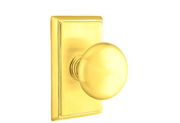 Emtek 8521PUS3 Providence Knob Dummy Pair with Rectangular Rose for 1-1/4" to 2" Door Polished Brass Lifetime Finish Main image
