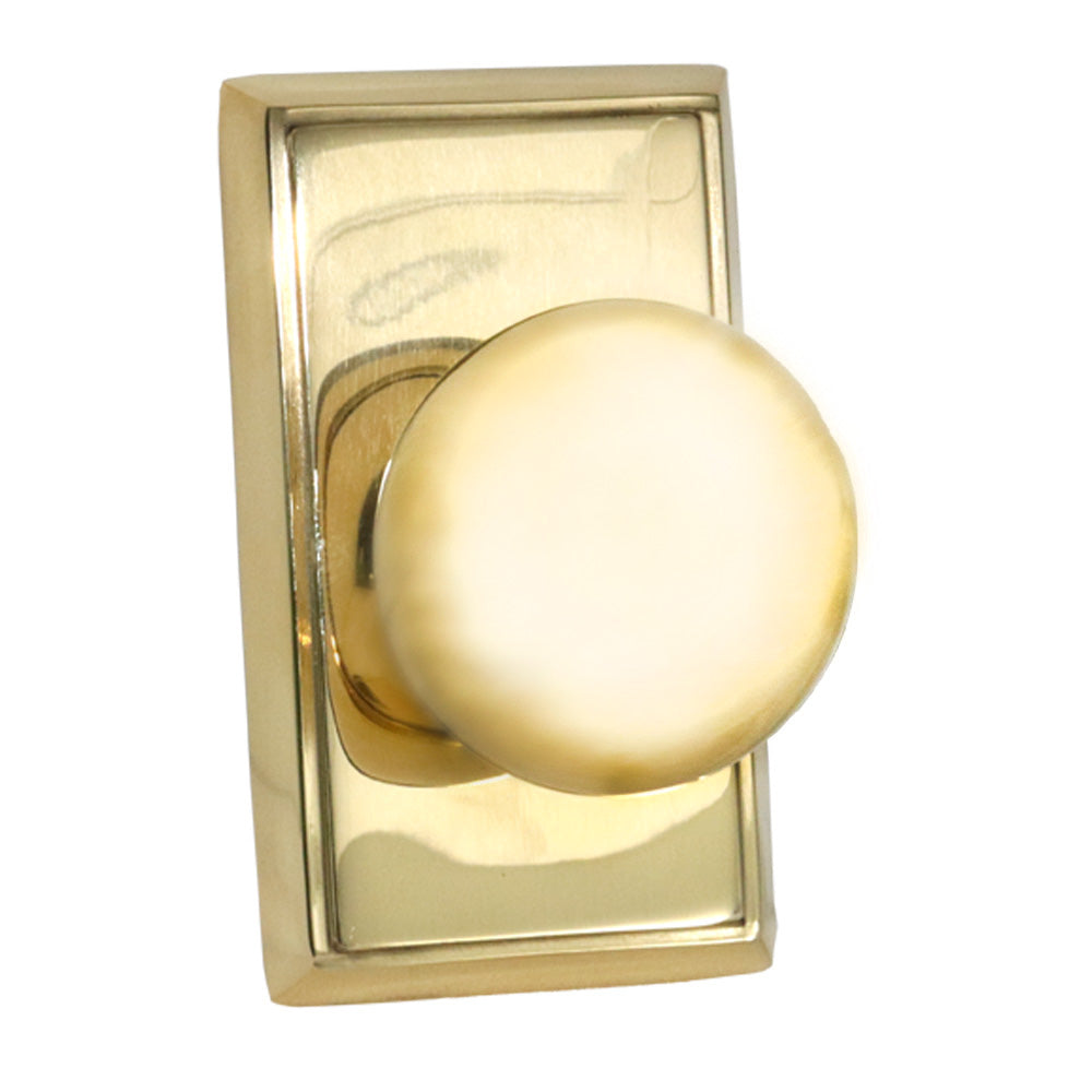Emtek 8521PUS3NL Providence Knob Dummy Pair with Rectangular Rose for 1-1/4" to 2" Door Unlacquered Brass Finish Main image