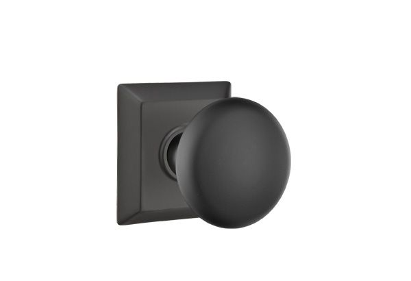 Emtek 8531PUS19 Providence Knob Dummy Pair with Quincy Rose for 1-1/4" to 2" Door Flat Black Finish Main image