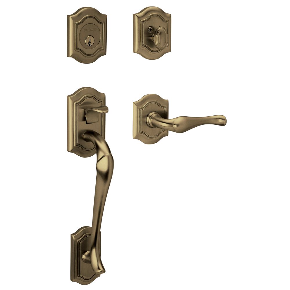 Baldwin 85327050RENT Bethpage Sectional Tubular Right Hand Single Cylinder Handleset Antique Brass Finish
