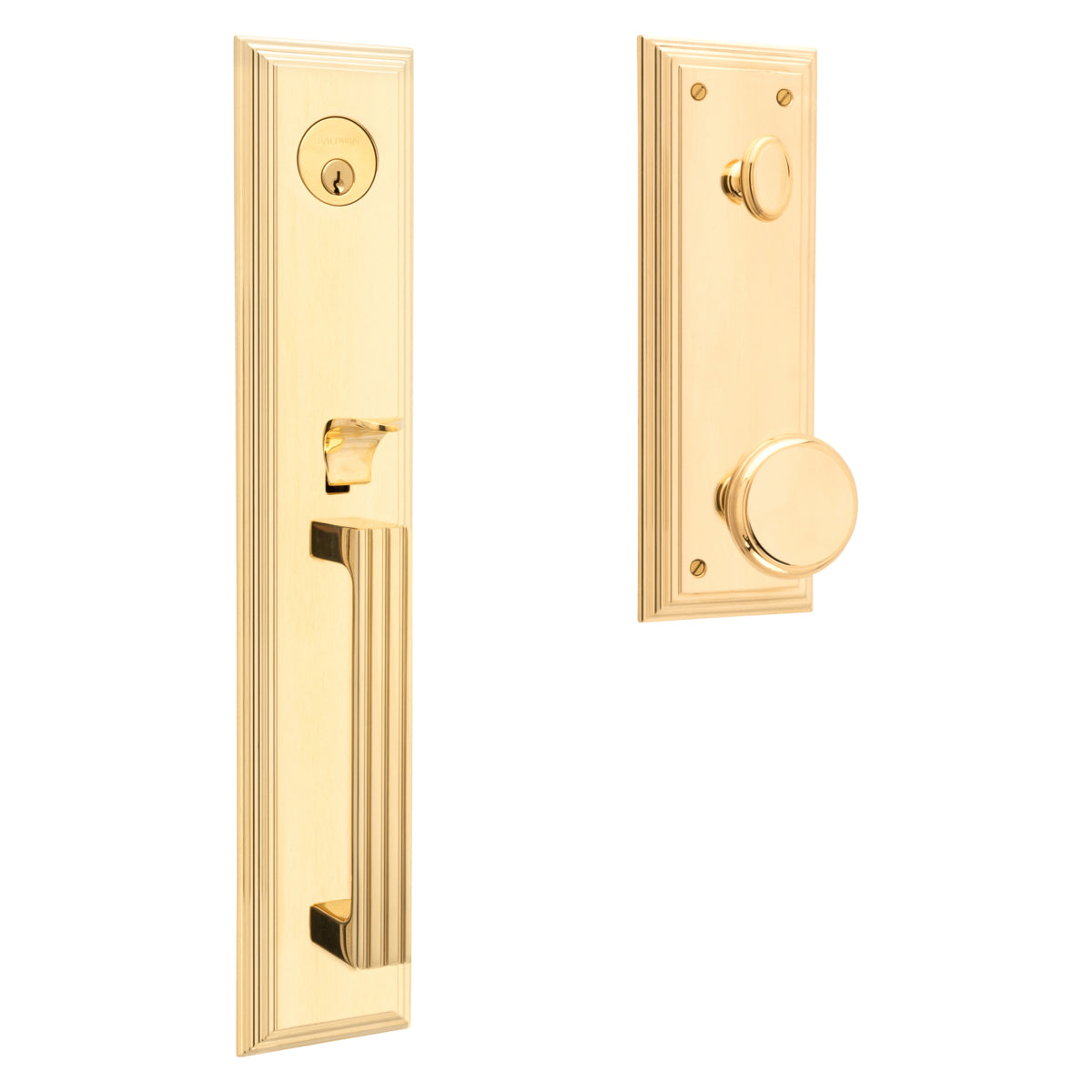 Baldwin 85342031ENTR Tremont Full Escutcheon Emergency Egress Single Cylinder Tubular Handleset with 5069 Knob Unlacquered Brass Finish - Baldwin Quickship Item *