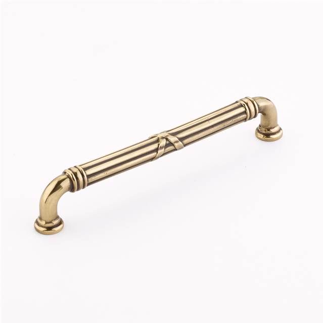 Emtek 86286US7 Ribbon and Reed Fixed Cabinet Pull with 6" Center To Center French Antique Brass Finish Main image