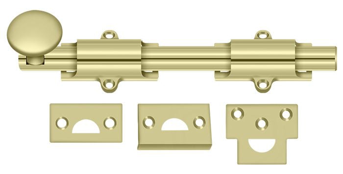 Deltana 8SB3-UNL 8" Surface Bolt; Heavy Duty; Unlacquered Bright Brass Finish