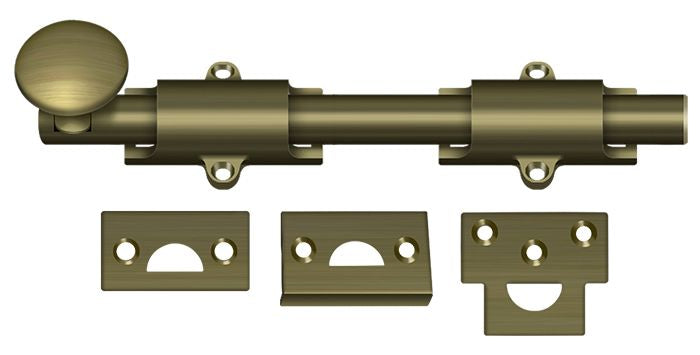Deltana 8SB5 8" Surface Bolt; Heavy Duty; Antique Brass Finish Main image