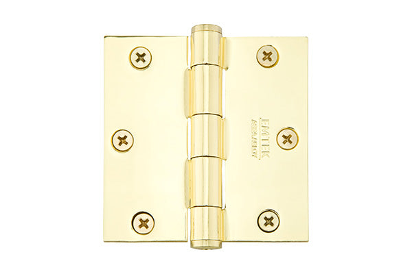 Emtek 91013US3 Pair of 3-1/2" x 3-1/2" Square Steel Residential Duty Hinges Polished Brass Lifetime Finish Main image