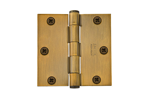Emtek 91013US7 Pair of 3-1/2" x 3-1/2" Square Steel Residential Duty Hinges French Antique Brass Finish Main image