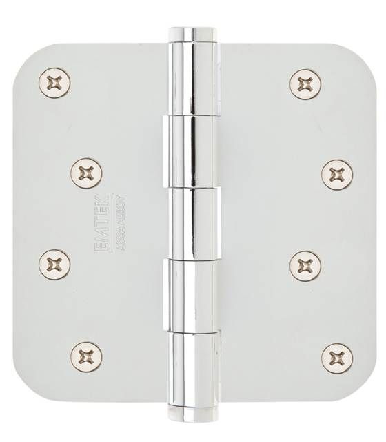 Emtek 91034US26 Pair of 4" x 4" 5/8" Radius Steel Residential Duty Hinges Polished Chrome Finish Main image