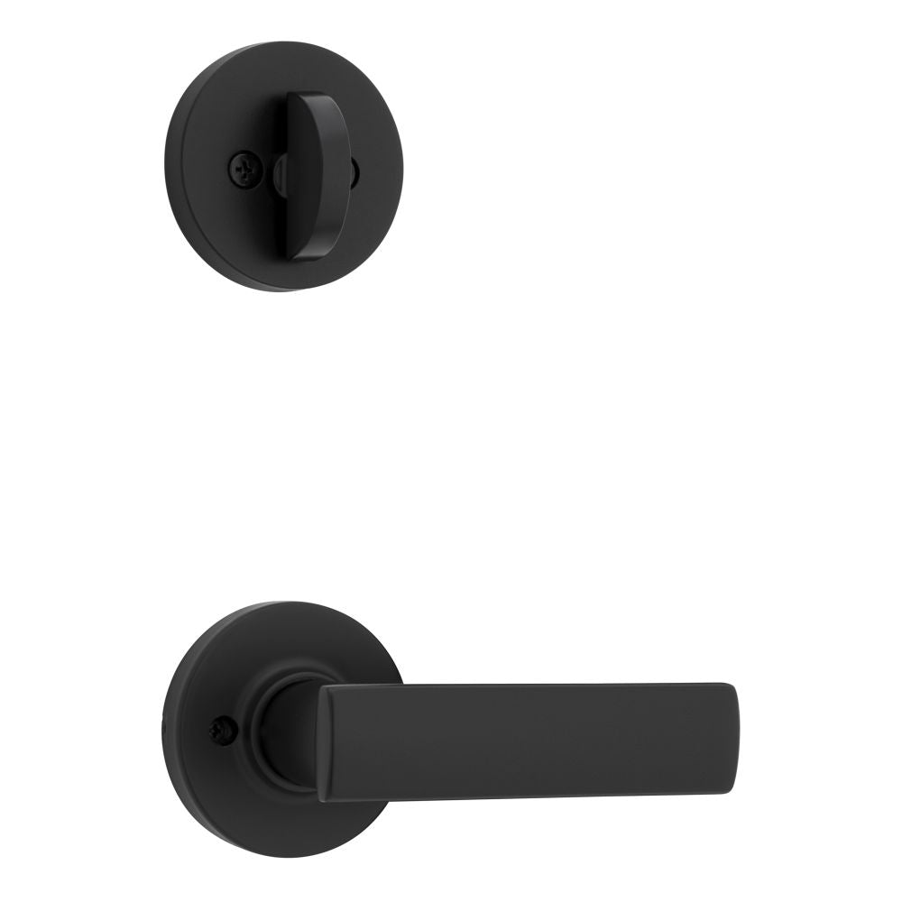 Kwikset 966BRNLRDT-514.UNIV Breton Lever with Round Rose Interior Single Cylinder Handleset Trim for Both 800 and 687 Series Handlesets Matte Black Finish