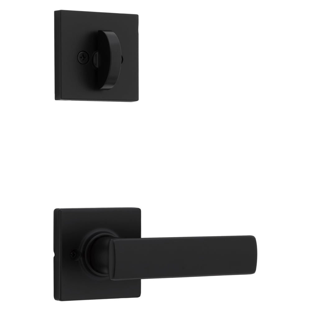 Kwikset 966BRNLSQT-514.UNIV Breton Lever with Square Rose Interior Single Cylinder Handleset Trim for Both 800 and 687 Series Handlesets Matte Black Finish