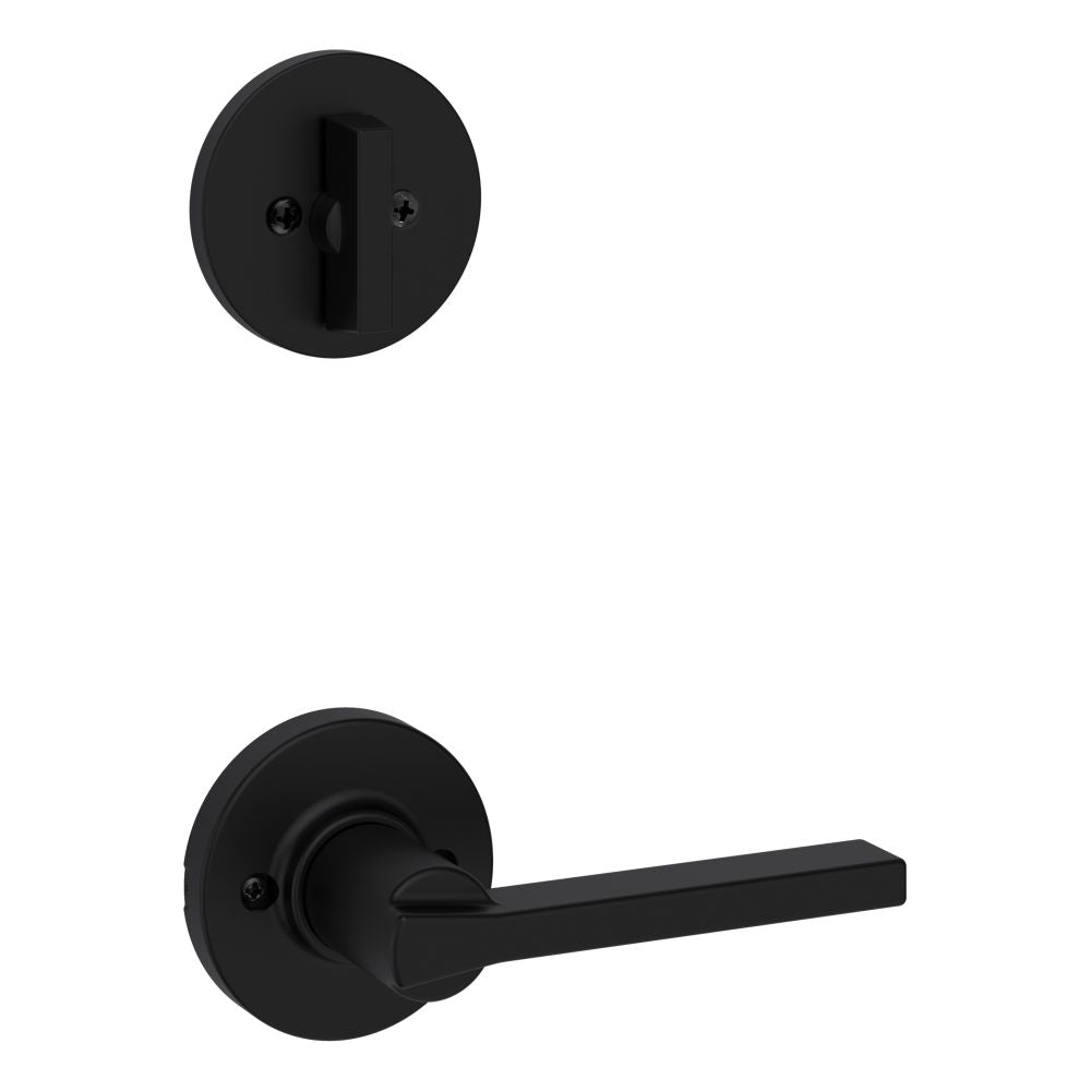 Kwikset 966CSLRDT-514.UNIV Casey Lever with Round Rose Interior Single Cylinder Handleset Trim for Both 800 and 687 Series Handlesets Matte Black Finish