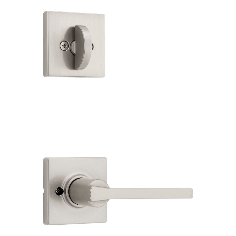 Kwikset 966CSLSQT-15.UNIV Casey Lever with Square Rose Interior Single Cylinder Handleset Trim for Both 800 and 687 Series Handlesets Satin Nickel Finish