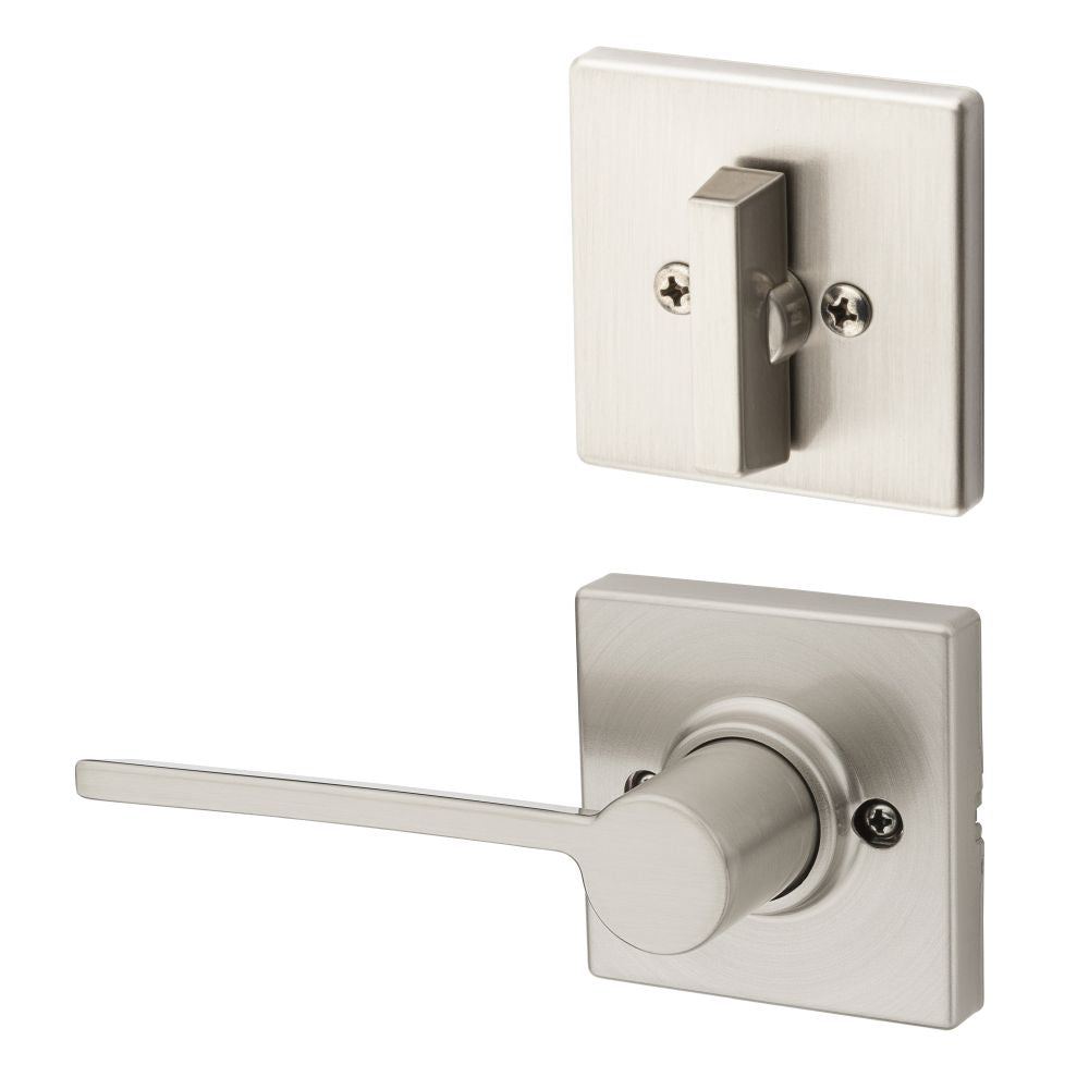Kwikset 966LRLSQTRH-15.UNIV Right Hand Ladera Lever with Square Rose Interior Single Cylinder Handleset Trim Compatible with Both the 800 Series and 687 Series Handlesets Satin Nickel Finish