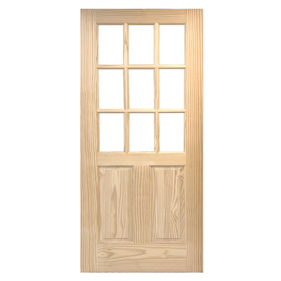 9 Lite Pine Clear Glass French Door