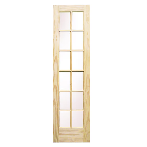 12 Lite Pine Clear Glass French Door