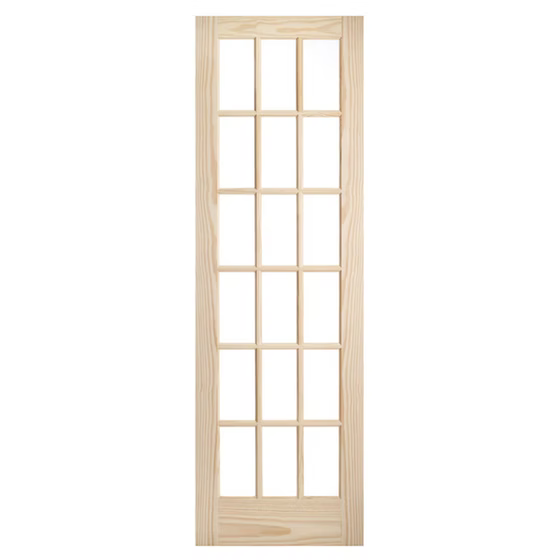 18 Lite Pine Clear Glass French Door