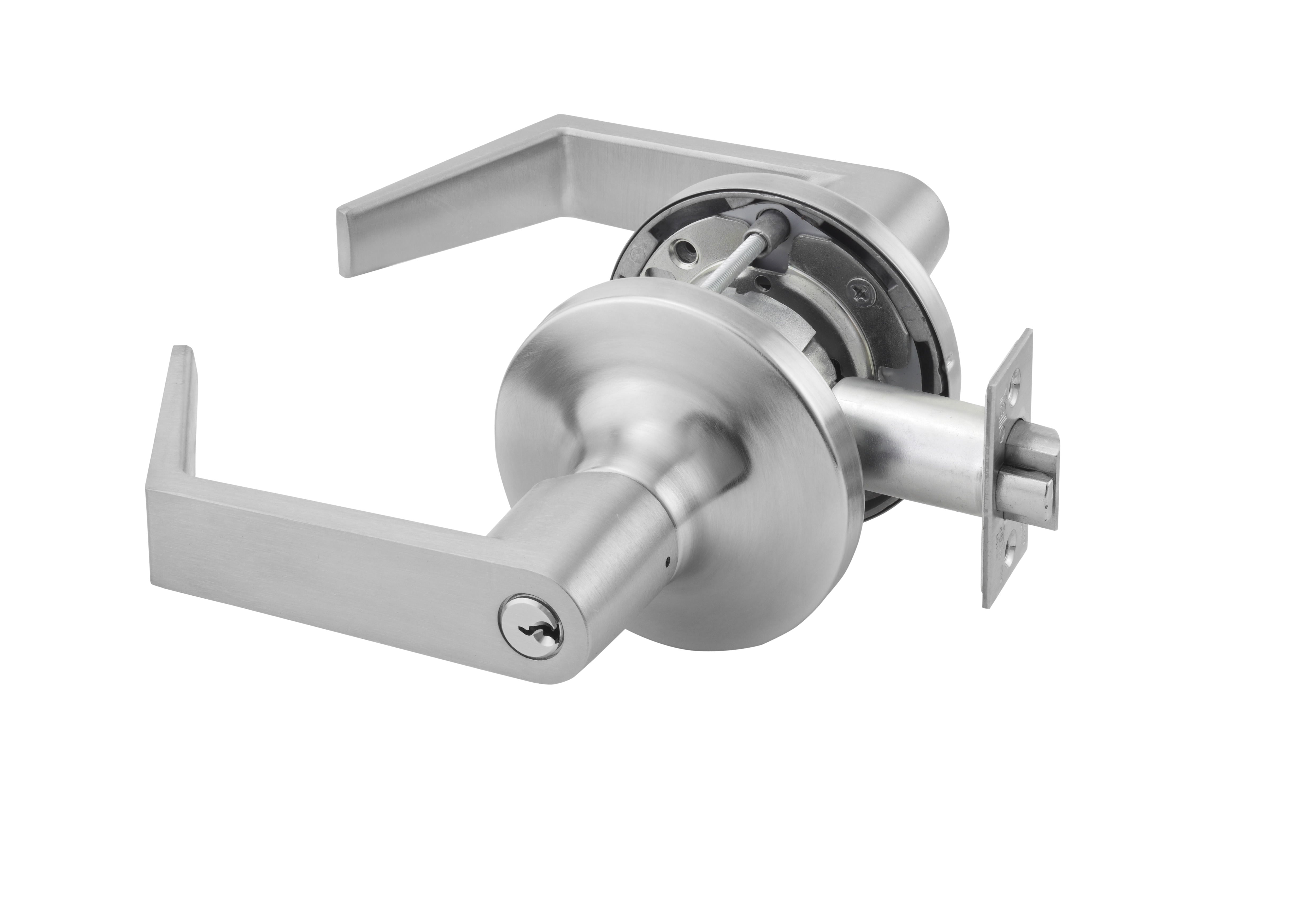 ASSA Abloy Accentra AU5407LN626LC Office Entry Augusta Lever Grade 1 Cylindrical Lock Less Cylinder, 694 Latch, and 497-114 Strike US26D (626) Satin Chrome Finish Main image