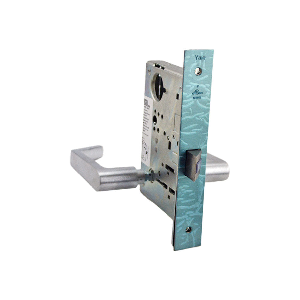 ASSA Abloy Accentra AUCN8801FL626 Passage Mortise Lock with Augusta Lever and Camden Escutcheon with 2815 Curved Lip Strike US26D (626) Satin Chrome Finish