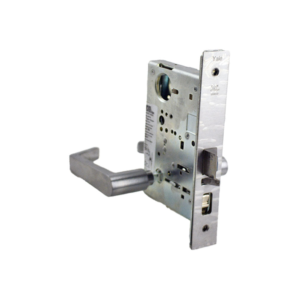 ASSA Abloy Accentra AUCN8807FL626LC Entry Mortise Lock with Augusta Lever and Camden Escutcheon Less Cylinder with 2815 Curved Lip Strike Satin Chrome Finish Main image