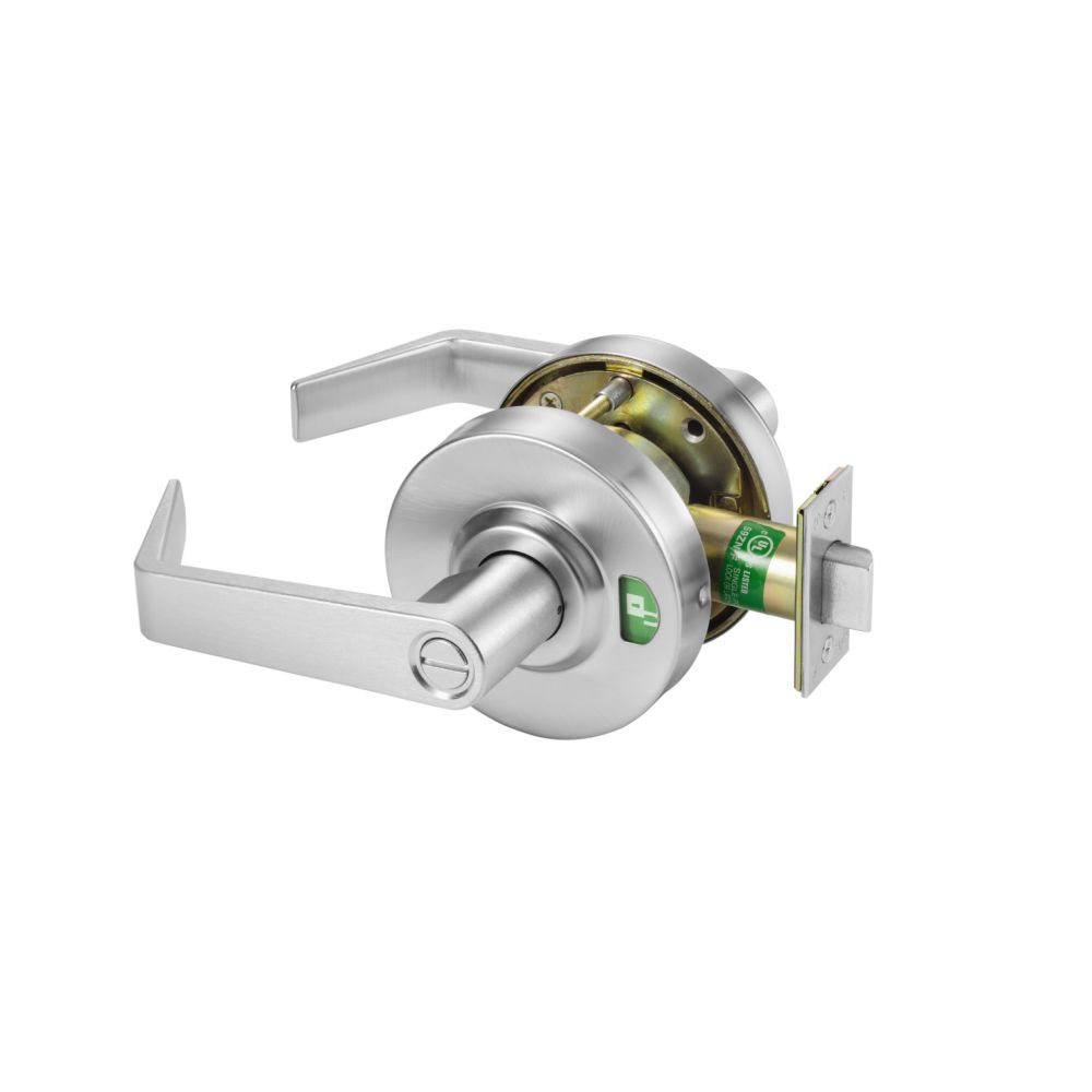 ASSA Abloy Accentra AUYPL02626 Privacy Cylindrical Indicator Lock Augusta Lever with Red / Green Locked / Unlocked Logo Window with 2-3/4" Backset and ANSI Strike US32D (626) Satin Chrome Finish Main image
