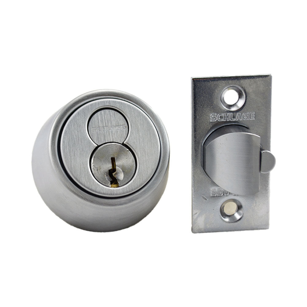 Schlage Commercial B250R626 Single Cylinder 6 Pin Deadlatch Deadbolt C Keyway with 12103 Latch 10001 Strike With Full Size Interchangeable Core Satin Chrome Finish Main image