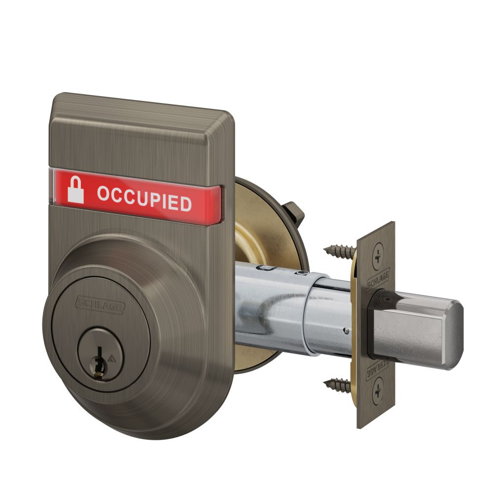 Schlage Commercial B560P613OSOCC Grade 2 Single Cylinder Deadbolt with C Keyway KD with 12287 Latch and 10094 Strike and Outside Occupied Vacant Indicator Oil Rubbed Bronze Finish Main image