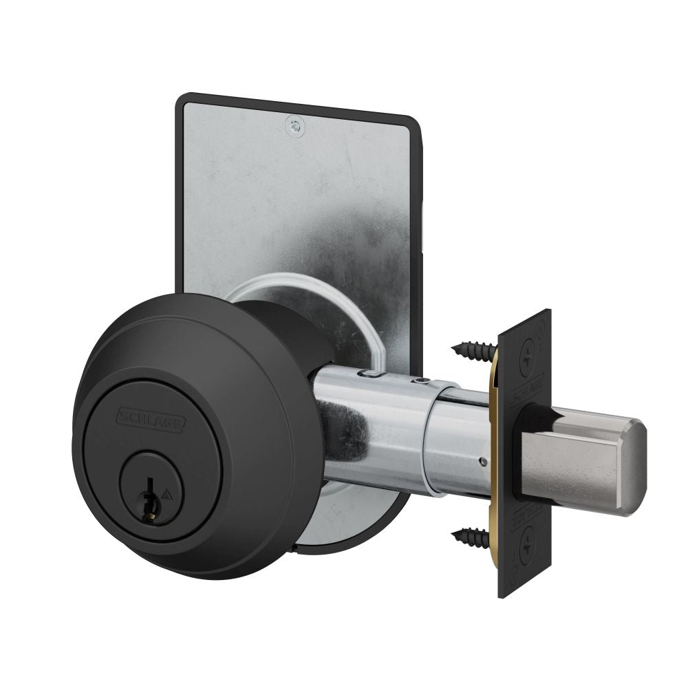 Schlage Commercial B660P622ISLOC Grade 1 Single Cylinder Deadbolt C Keyway with 12296 Latch and 10094 Strike and Inside Locked Unlocked Indicator Matte Black Finish Main image