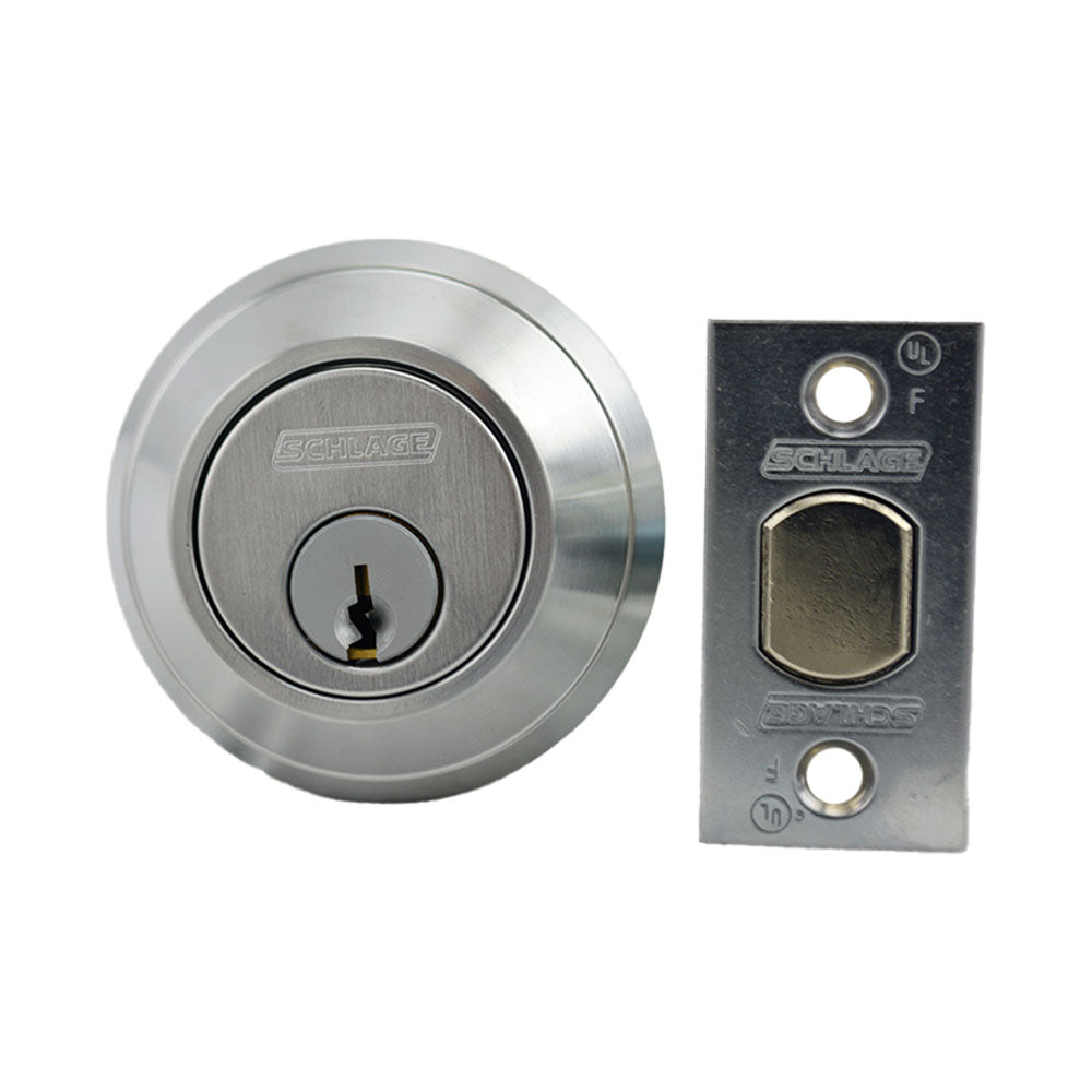 Schlage Commercial B661P626 Grade 1 Cylinder by Blank Plate Deadbolt C Keyway with 12296 Latch and 10094 Strike Satin Chrome Finish Main image