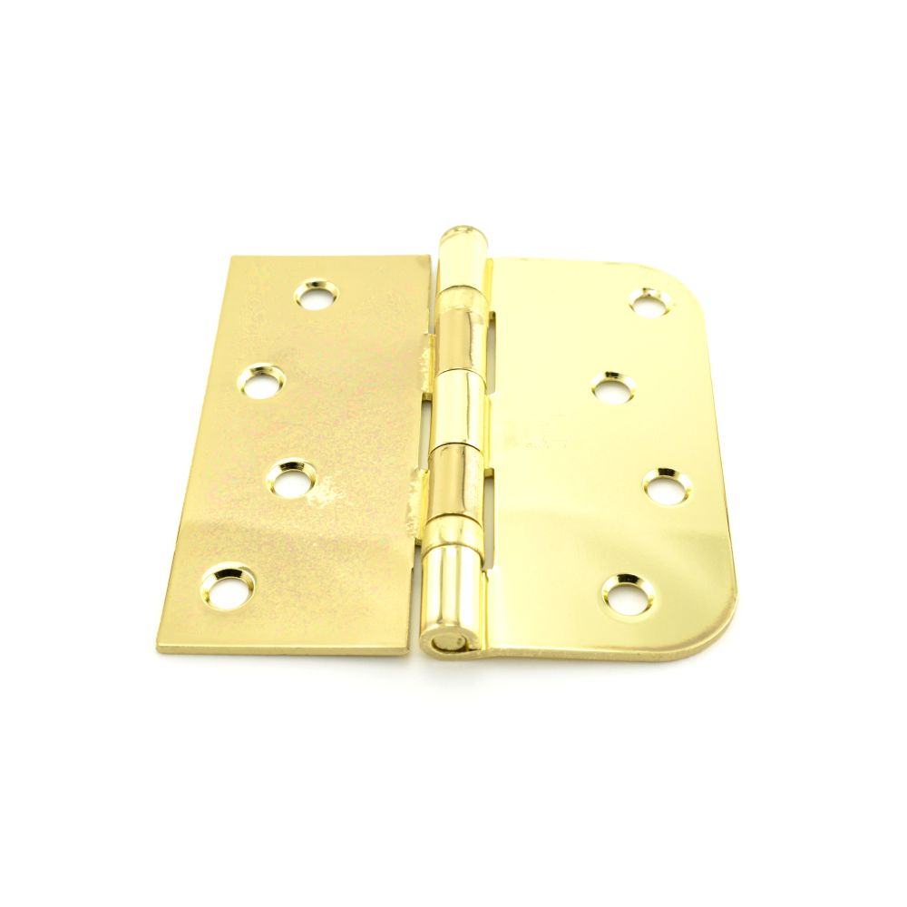 Hager BB181643EA 4" x 4" Right Hand Square by 5/8” Radius Full Mortise Residential Weight Ball Bearing Hinge Bright Brass Finish