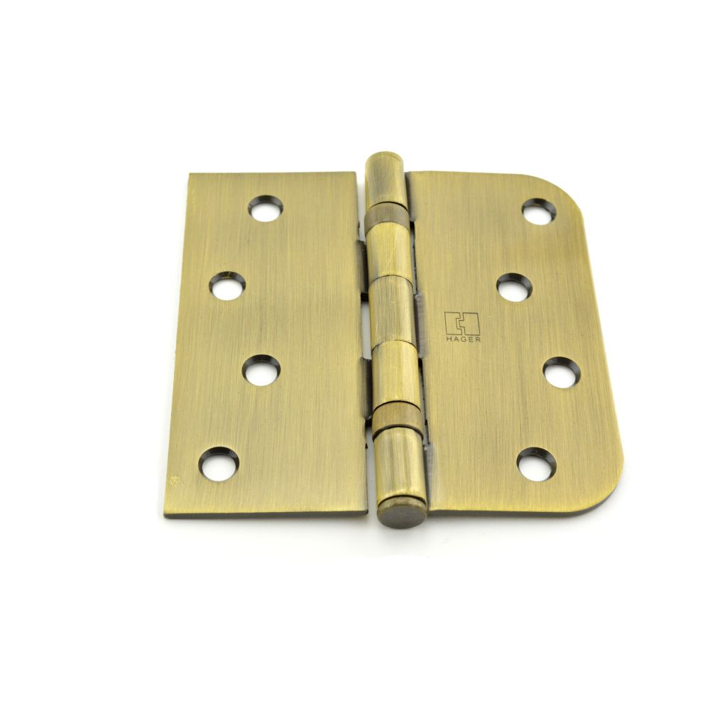 Hager BB181745 4" x 4" Left Hand Square by 5/8” Radius Full Mortise Residential Weight Ball Bearing Hinge Antique Brass Finish