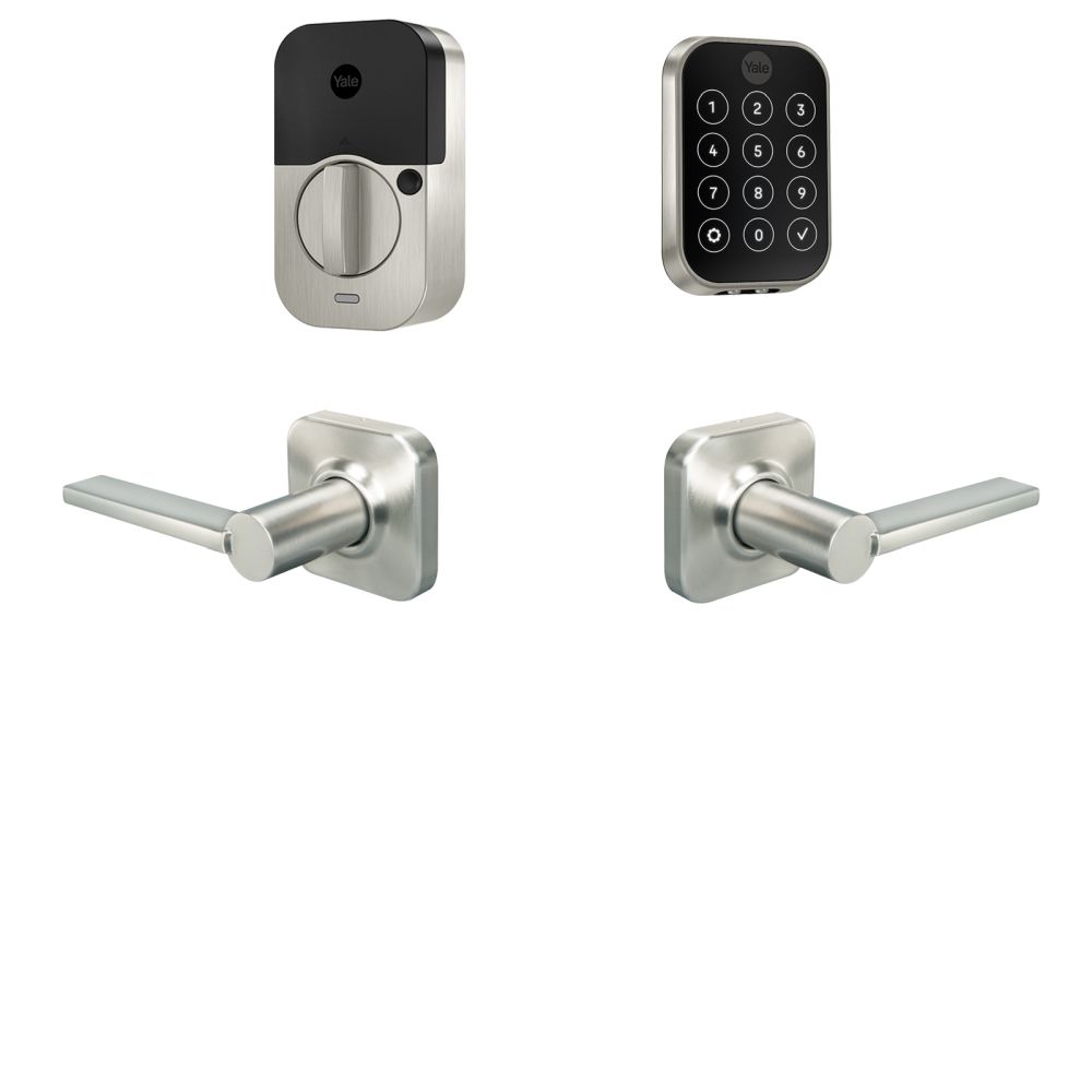 Yale Real Living BYRD450WF1VL619 Yale Assure Lock 2 Bundle with Key Free Touchscreen Wi Fi Deadbolt, Valdosta Lever Passage, and DoorSense US15 (619) Satin Nickel Finish Main image