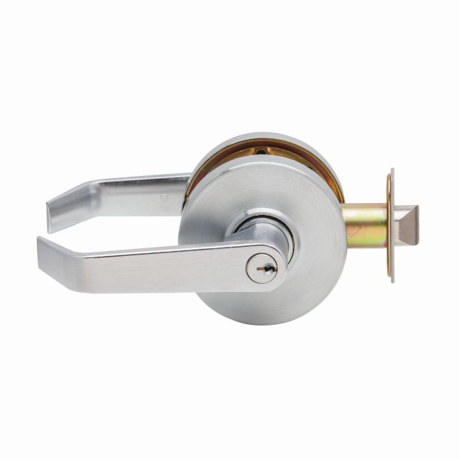 Dexter Commercial C1000CSECR626KDC Classroom Security Grade 1 Regular Lever Clutching Cylindrical Lock with C Keyway; 2-3/4" Backset with 1-1/8" Face; and ANSI Strike Satin Chrome Finish