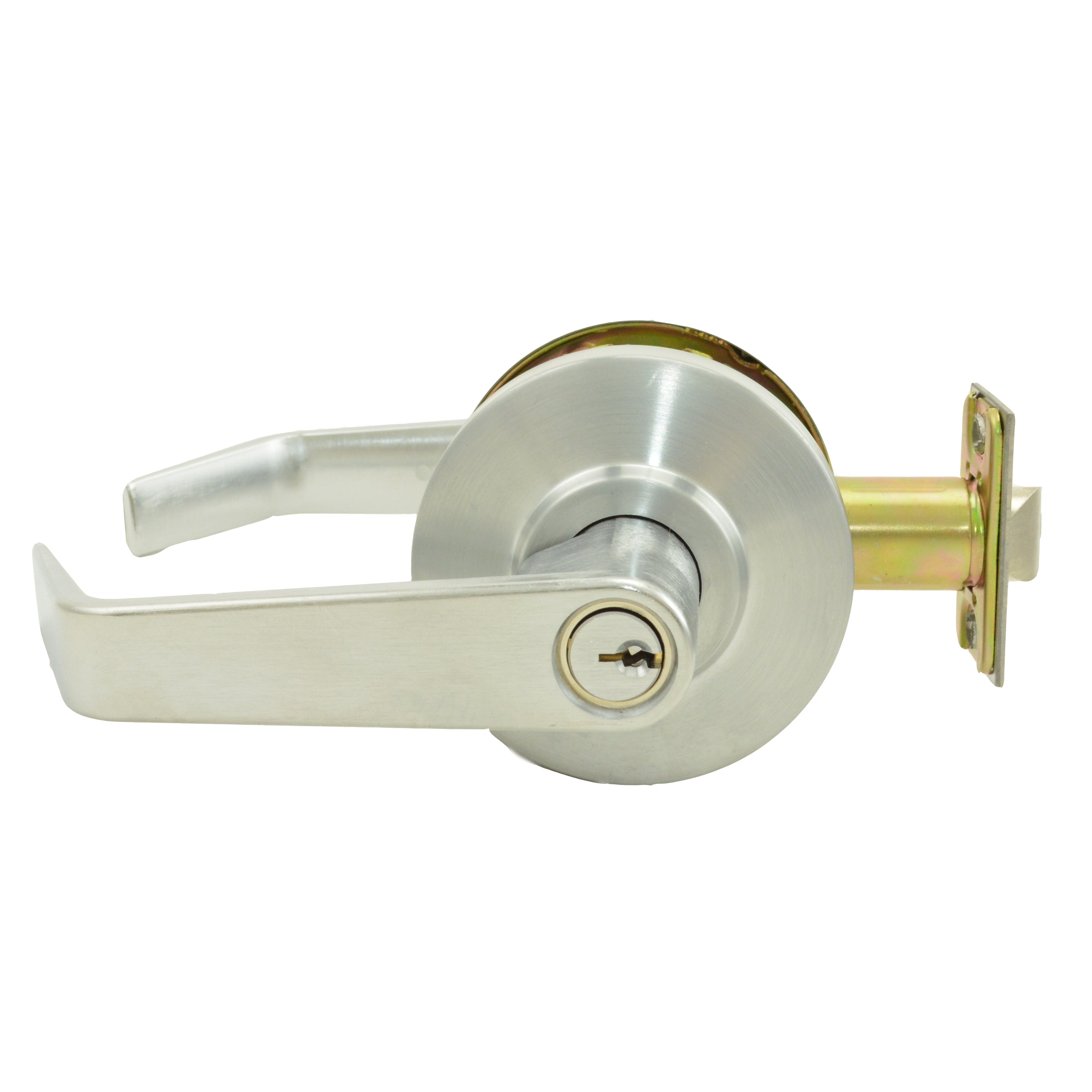 Dexter Commercial C2000CLRMR626KDC Classroom Grade 2 Regular Lever Non Clutching Cylindrical Lock with C Keyway; 2-3/4" Backset; and ANSI Strike Satin Chrome Finish Main image